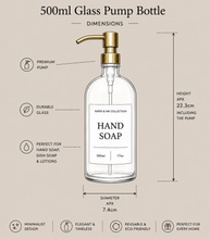 Load image into Gallery viewer, Clear Glass Soap Bottles 500ml, Large Acacia Tray & Dish Brush Set