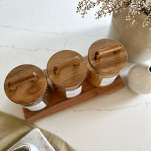 Load image into Gallery viewer, Tea, Coffee & Sugar Acacia Jar with Handled Lid Set 0.8l