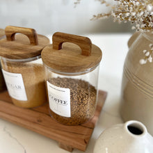 Load image into Gallery viewer, Tea, Coffee & Sugar Acacia Jar with Handled Lid Set 0.8l