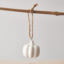 Load image into Gallery viewer, White Ceramic Hanging Pumpkin
