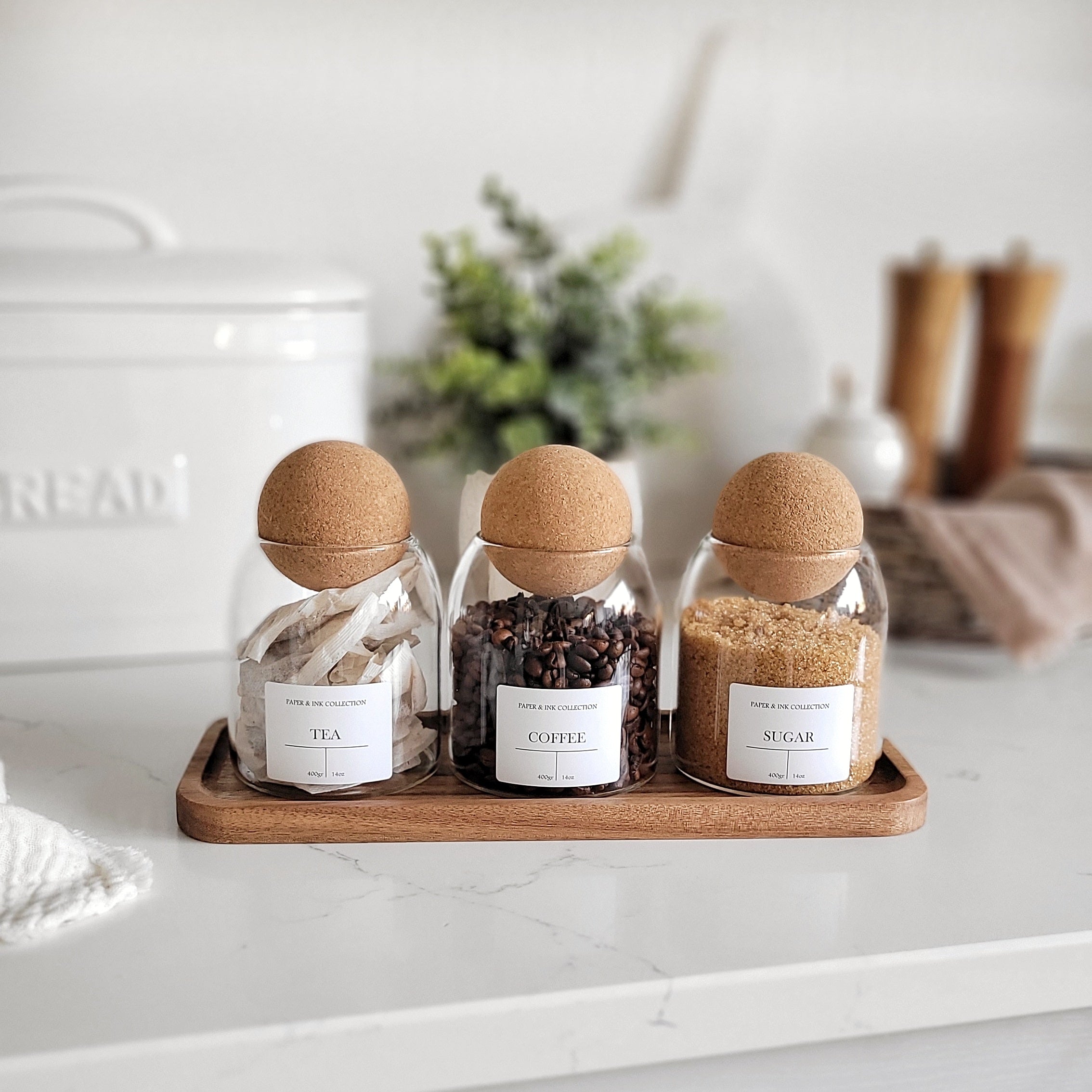 Tea, Coffee Sugar Cork Ball Jar Set – Paper Ink