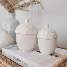 Load image into Gallery viewer, White Ceramic Acorn Storage Pots - 2 sizes
