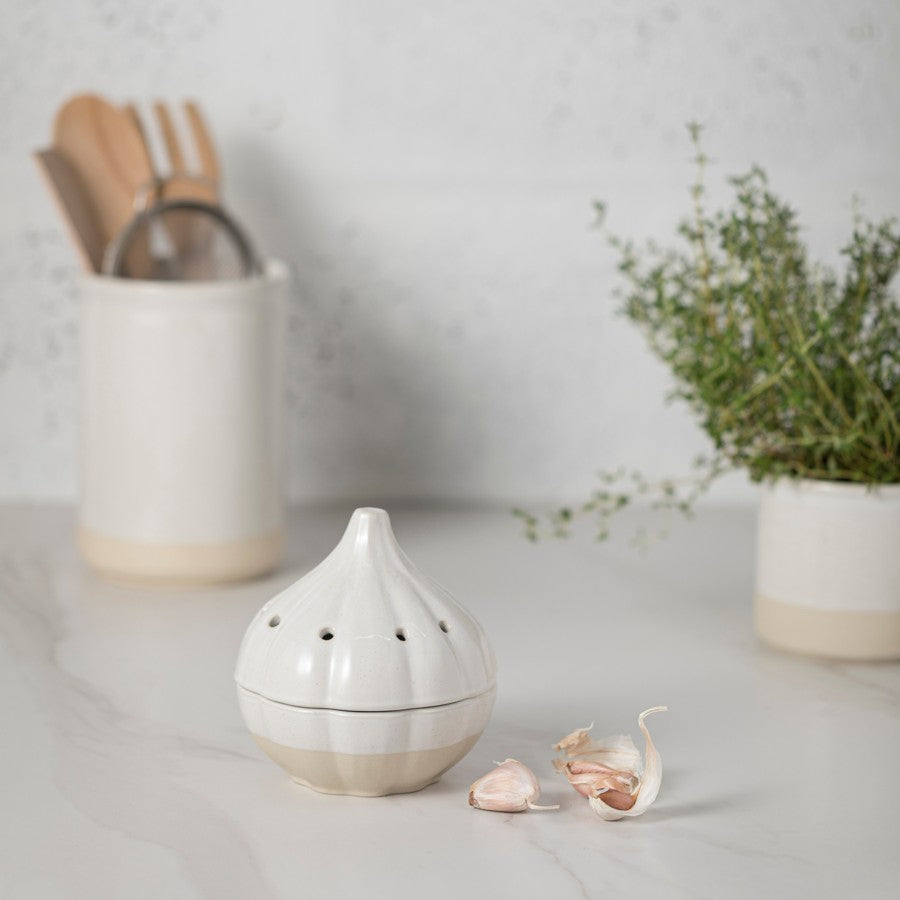 Cream Ceramic Garlic Storage Pot