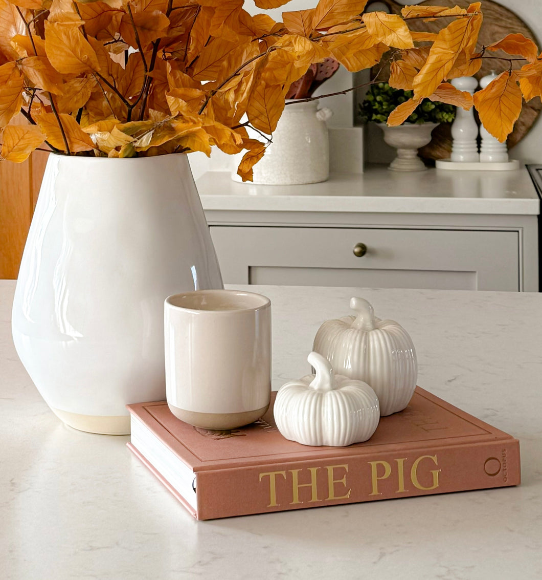 White Ribbed Ceramic Pumpkin - 2 sizes