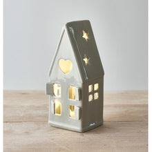 Load image into Gallery viewer, Dainty Grey Ceramic Christmas Tea Light House - 2 sizes
