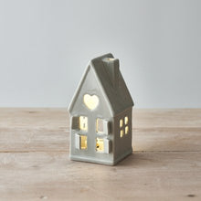 Load image into Gallery viewer, Dainty Grey Ceramic Christmas Tea Light House - 2 sizes
