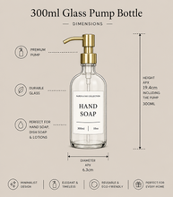 Load image into Gallery viewer, Amber Glass Soap Bottles 300ml, Acacia Tray &amp; Dish Brush Set
