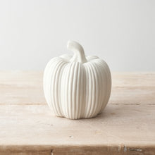 Load image into Gallery viewer, White Ribbed Ceramic Pumpkin - 2 sizes
