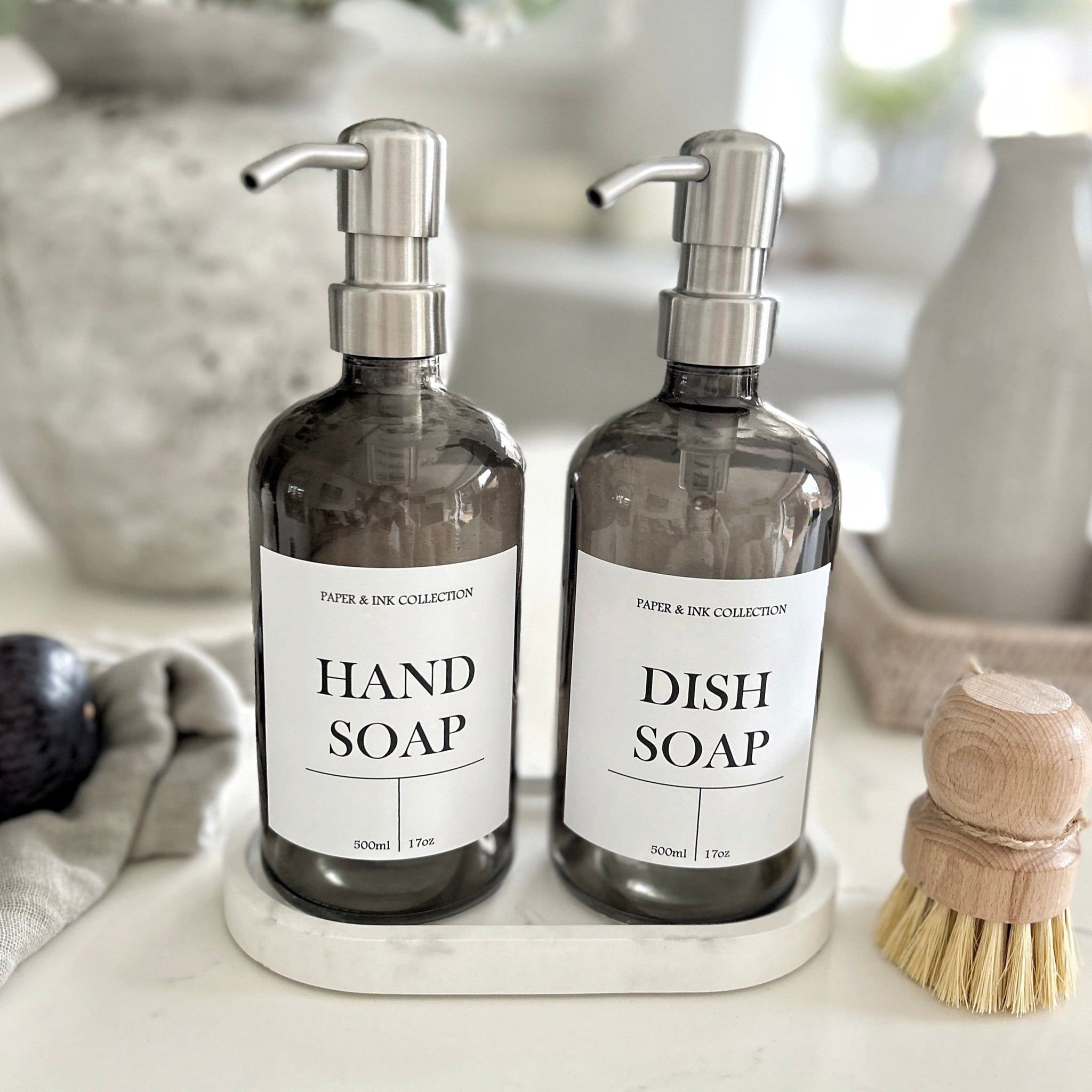 Smokey Grey Glass Soap Dispenser Bottle 500ml