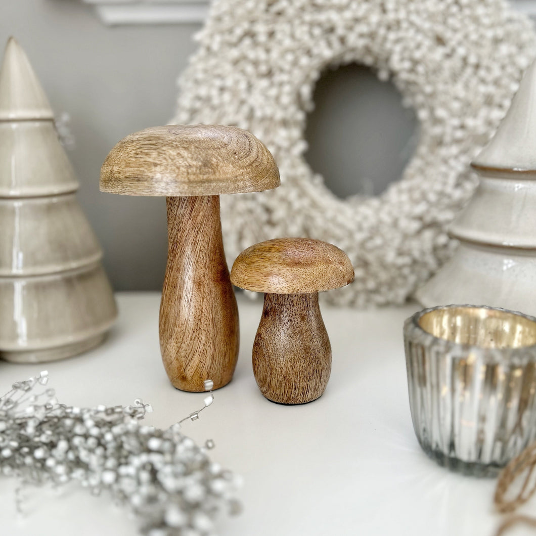 Wooden Natural Christmas Mushrooms - 2 sizes