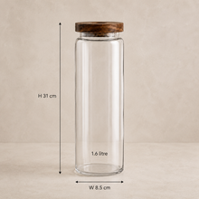 Load image into Gallery viewer, Tall Glass Jar with Acacia Lid - 1.6l
