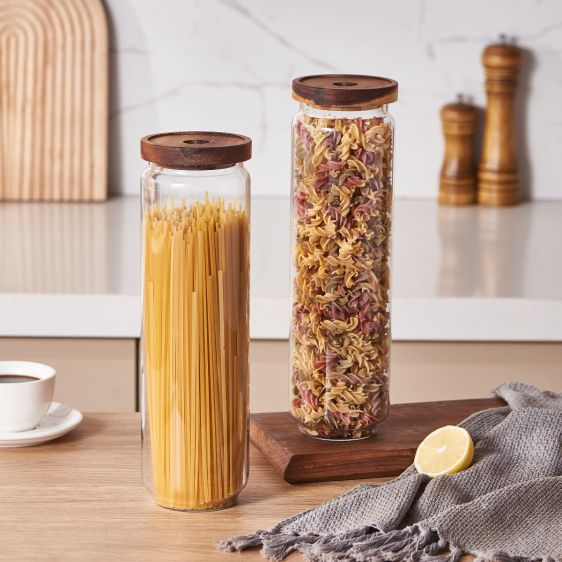 Tall Glass Jar with Acacia Lid - 1.6l