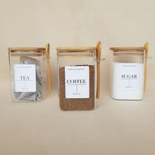Load image into Gallery viewer, Tea, Coffee &amp; Sugar Square Bamboo Jar Set with Spoons
