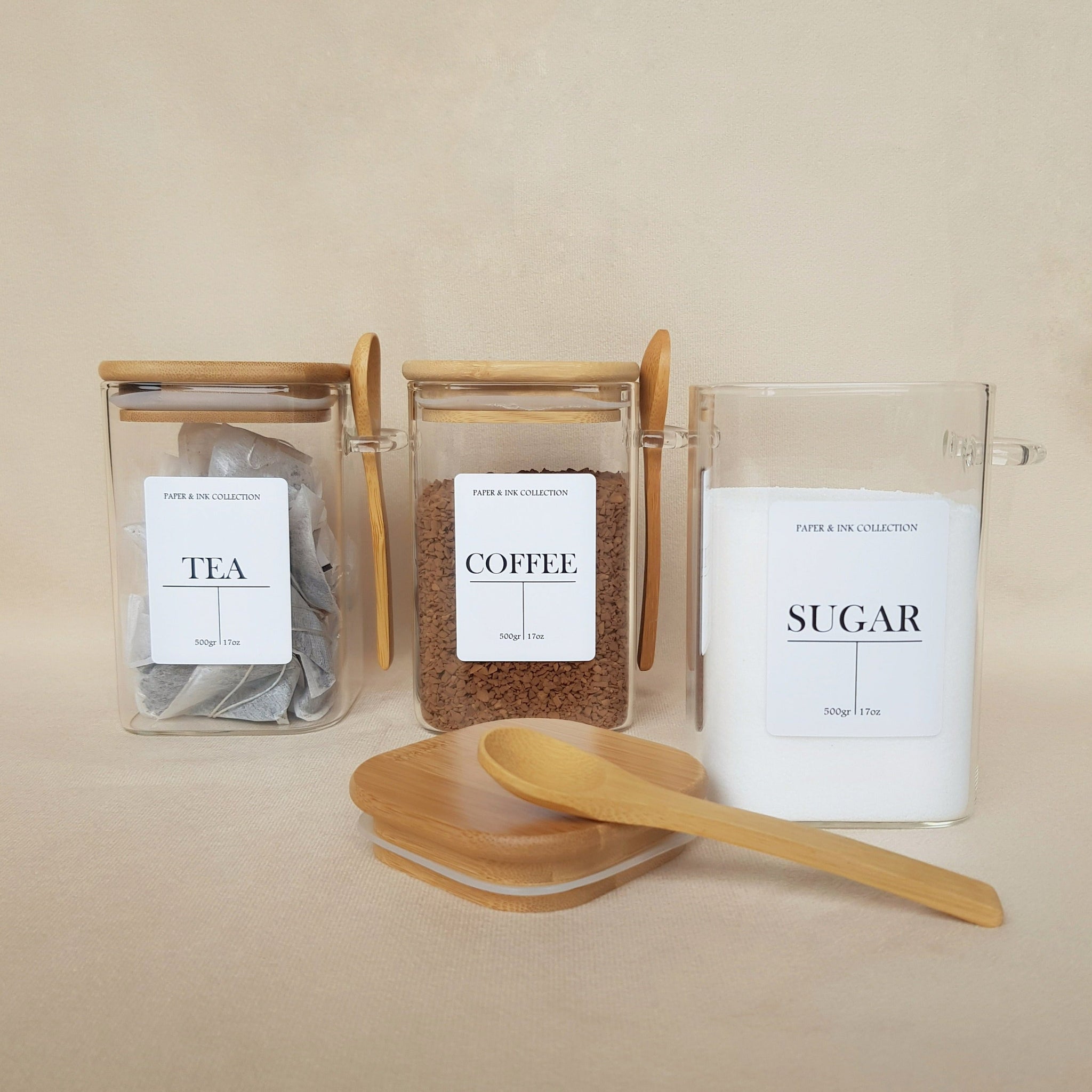 Tea, Coffee and Sugar Bamboo Jar Set with Spoons – Paper & Ink