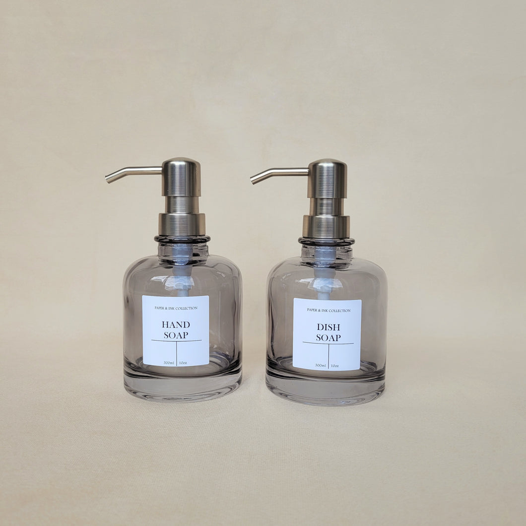 Silver Grey Glass Soap Dispenser - Short 330ml