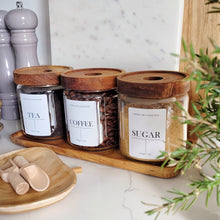 Load image into Gallery viewer, Tea, Coffee &amp; Sugar Acacia Jar Set - 0.5l
