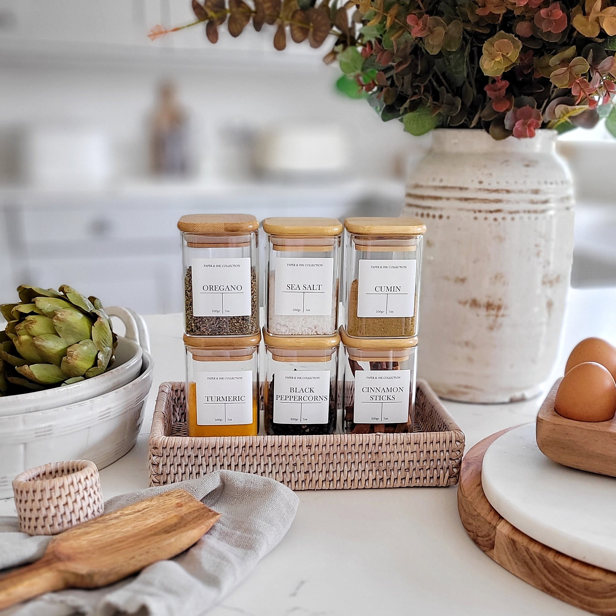 Small Square Spice Jar with Bamboo Lid 200ml – Paper Ink