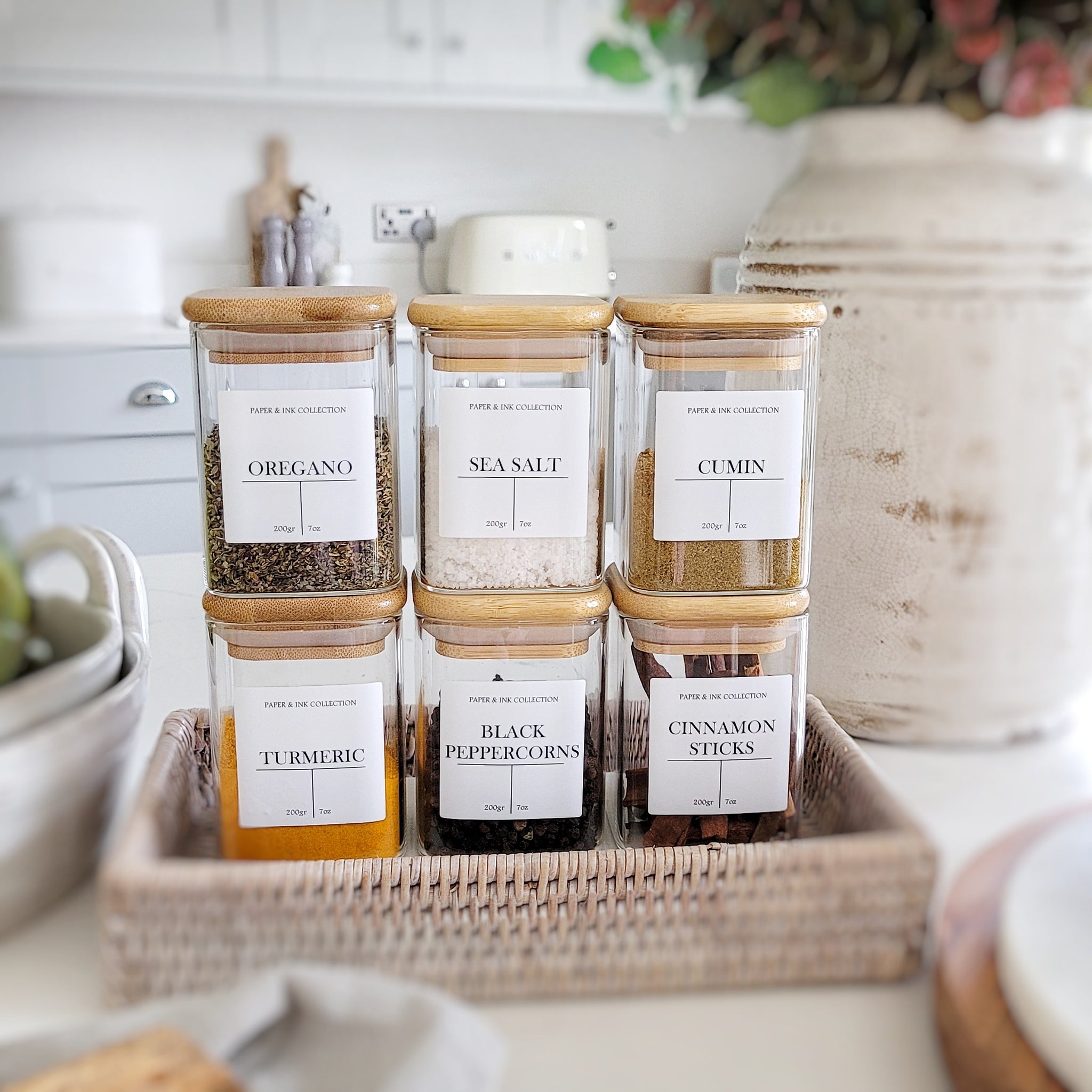 Square Seasoning Storage Jars Small Square Spice Jar With Bamboo