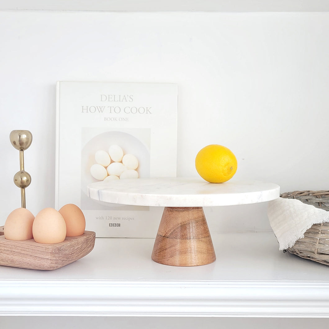 Marble and Acacia Cake Stand