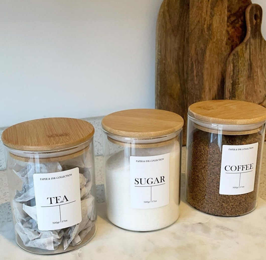 Tea, Coffee and Sugar Bamboo Jar Set with Spoons – Paper & Ink